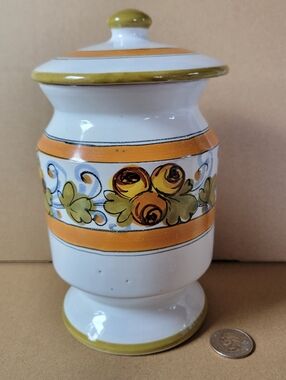 Handpainted Ceramic Apothecary Jar with Yellow Floral Motif